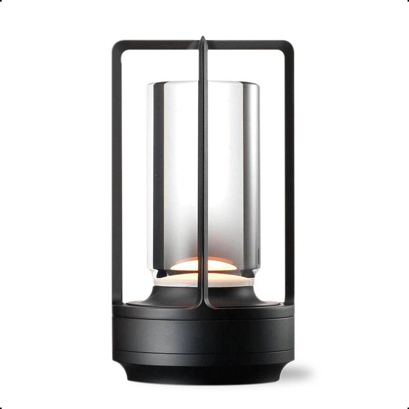 Foto van Goliving tafellamp oplaadbaar - lantaarn - draadloos en dimbaar - moderne touch lamp - 17.5 cm - zwart