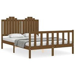 Foto van The living store bedframe met hoofdbord massief hout honingbruin 140x200 cm - bed