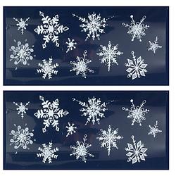 Foto van 2x kerst raamversiering raamstickers witte glitter sneeuwvlokken 23 x 49 cm - feeststickers