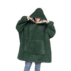 Foto van Linnick hoodie flanel fleece deken met mouwen croco - olijf groen