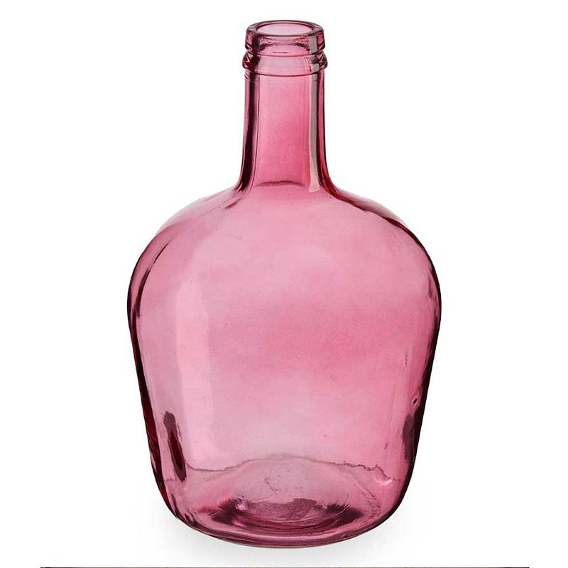 Foto van Bloemenvaas - flessen model - glas - roze transparant - 19 x 31 cm - vazen