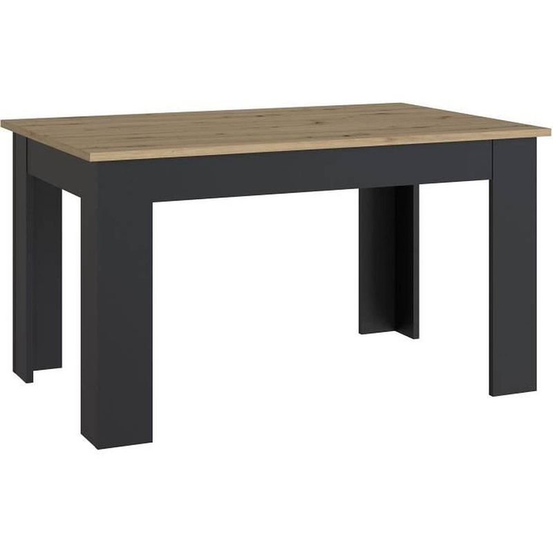 Foto van Pilvi eettafel - eigentijdse stijl - melaminedeeltjes - eiken en zwart decor - 4/6 personen - l 140 x d 77 x h 90 cm