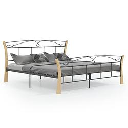 Foto van The living store bedframe - tweepersoonsbed - metaal en eikenhout - 206x180x100 cm - zwart/lichthout - montage vereist