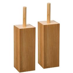 Foto van 2x stuks wc-/toiletborstel met houder rechthoekig bamboe 37 cm - toiletborstels