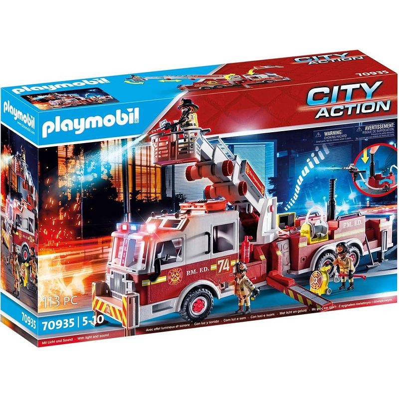 Foto van Playmobil city action brandweerwagen: us tower ladder - 70935