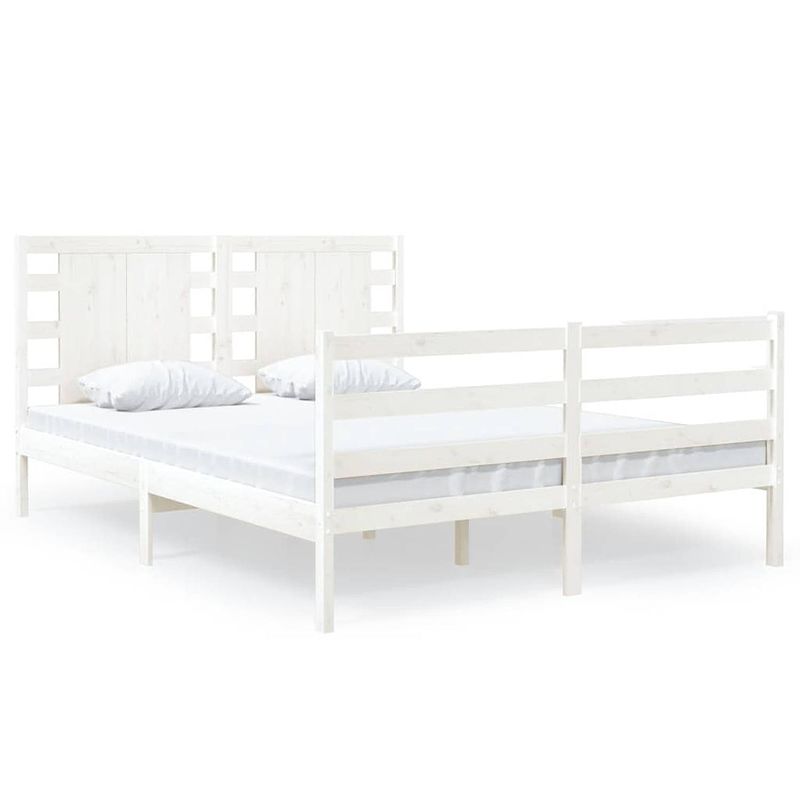 Foto van The living store houten bedframe - modern - slaapkamer - 140 x 200 cm - kleur wit - massief grenenhout