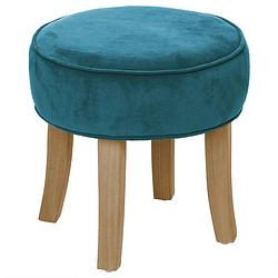 Foto van Zit krukje/bijzet stoel - hout/stof - blauw fluweel - d35 x h40 cm - krukjes