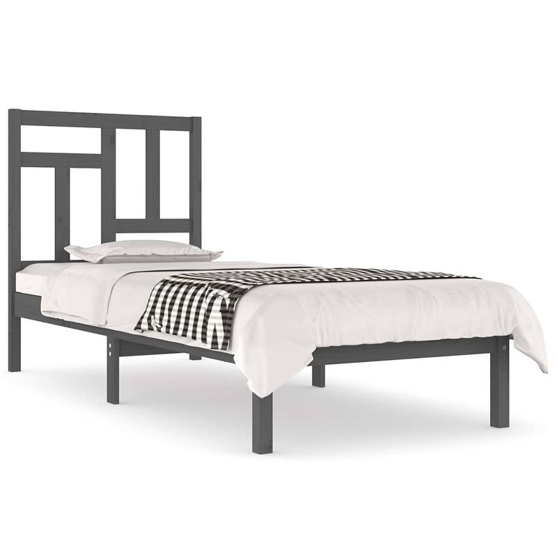 Foto van Vidaxl bedframe massief grenenhout grijs 90x190 cm 3ft single