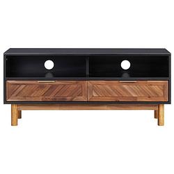 Foto van The living store tv-meubel massief acaciahout - 100 x 35 x 45 cm - 2 lades - goudkleurige handvatten