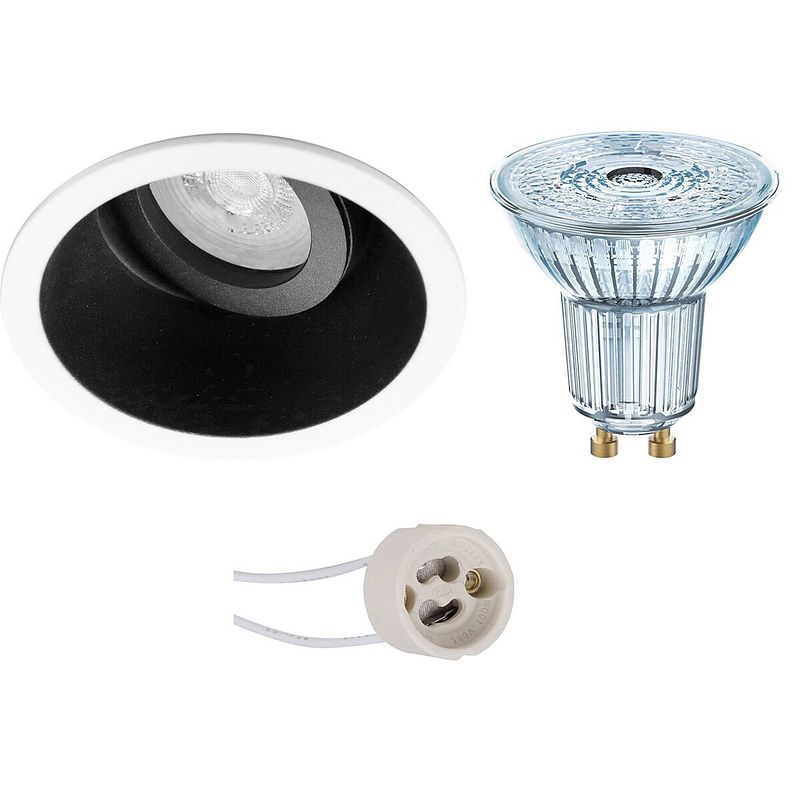 Foto van Led spot set - osram parathom par16 940 36d - pragmi zano pro - gu10 fitting - dimbaar - inbouw rond - mat zwart/wit -