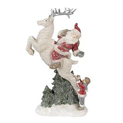 Foto van Clayre & eef beeld kerstman 33 cm rood wit polyresin kerstfiguren rood kerstfiguren