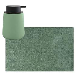 Foto van Msv badkamer droogloop mat/tapijt - 40 x 60 cm - met zelfde kleur zeeppompje 300 ml - groen - badmatjes