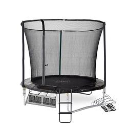 Foto van Plum fun trampoline met veiligheidsnet - zwart - 244 cm - inclusief ladder, verankeringsset en schoenenopbergvak