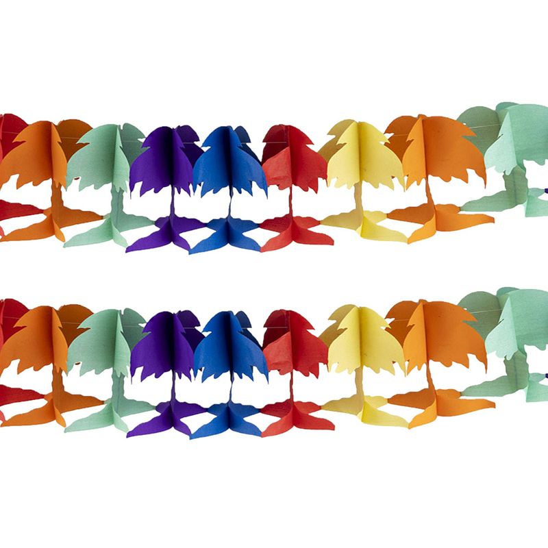 Foto van Funny fashion hawaii palmbomen thema feestslinger - 2x - gekleurd - 400 cm - papier - feestslingers