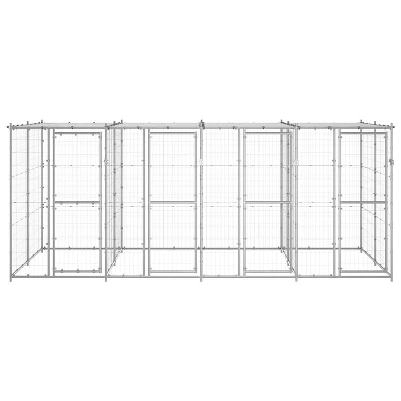 Foto van The living store hondenkennel - gegalvaniseerd staal - 440 x 220 x 180 cm - met dak en deuren - zilver