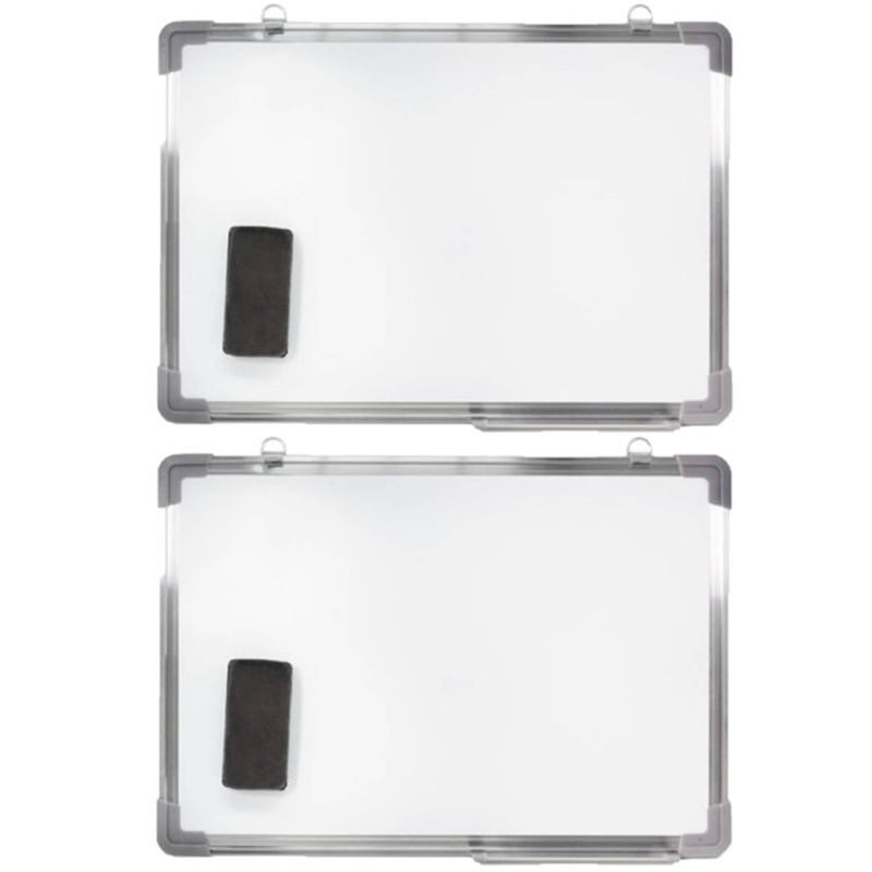 Foto van 2x stuks magnetische whiteboards met pennengoot en wisser 50 x 35 cm - whiteboards