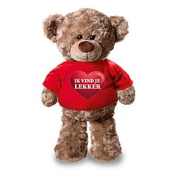 Foto van Knuffel teddybeer met ik vind je lekker hartje shirt rood 24 cm - knuffelberen