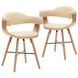 Foto van The living store eetkamerstoelen armleuningen - kunstleer - crème - 52.5 x 47 x 75.5 cm - draagvermogen 110 kg