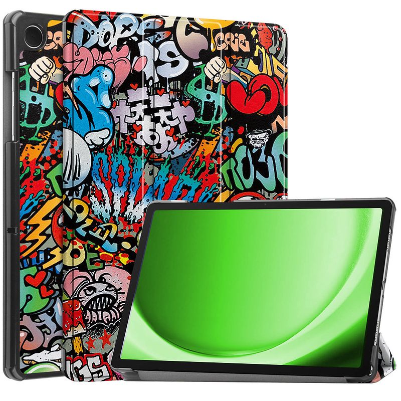 Foto van Basey samsung galaxy tab a9 plus hoesje kunstleer hoes case cover -graffity