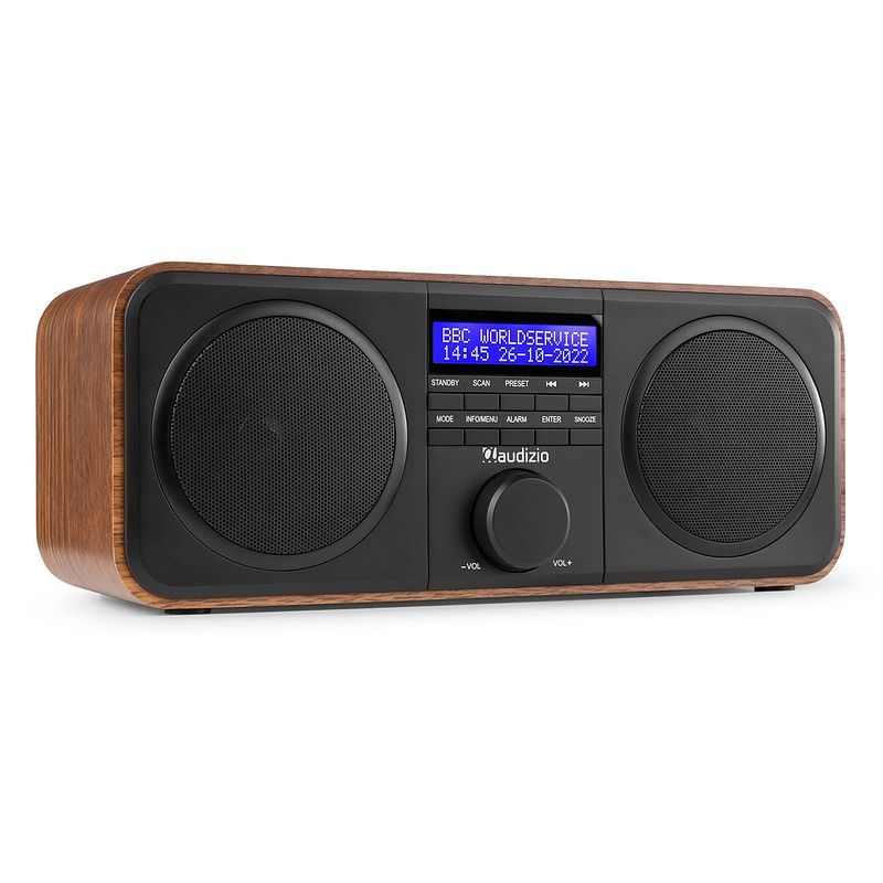 Foto van Dab radio met fm - audizio novara - stereo - 40 watt - 20 voorkeurszenders - hout
