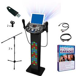 Foto van N-gear karaoke ngs828-bt + ipe myvoice software, microfoonstatieven, kabels&usb-stick