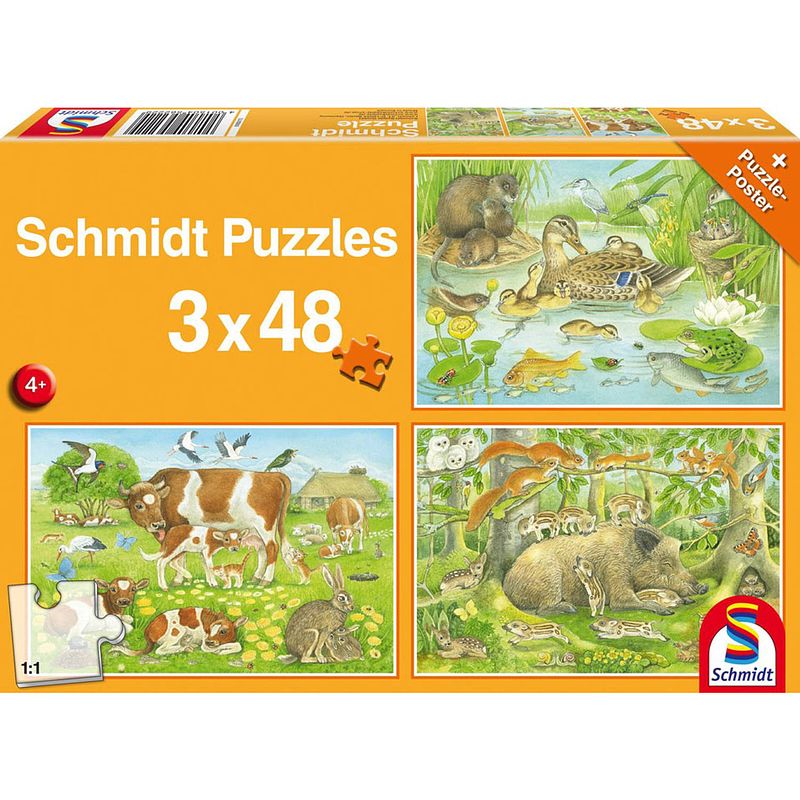 Foto van Dierenfamilies legpuzzel - 3 x 48 stuks