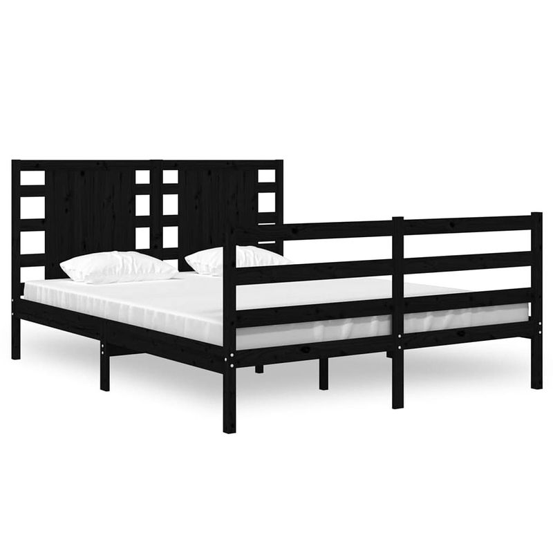 Foto van Vidaxl bedframe massief grenenhout zwart 120x190 cm 4ft small double