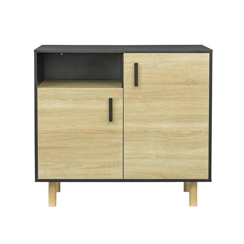 Foto van Klein buffet met 2 deuren en 1 niche - zwart en eiken decor - l 100 x d 48 x h 90 cm - lila