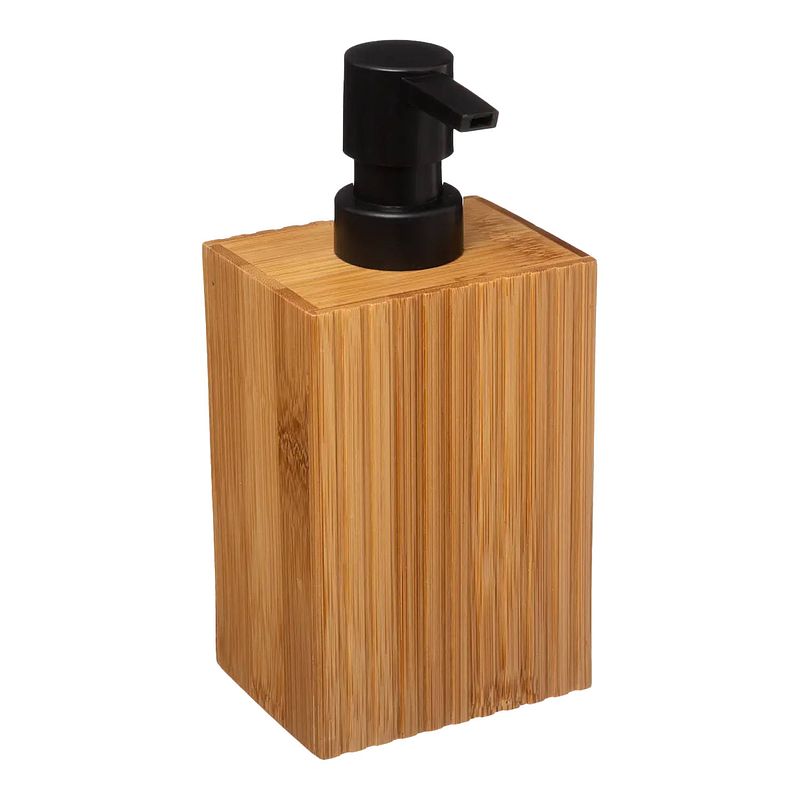 Foto van 5five zeeppompje/dispenser bamboo lotion - lichtbruin/zwart - 8 x 17 cm - 280 ml - hout - zeeppompjes