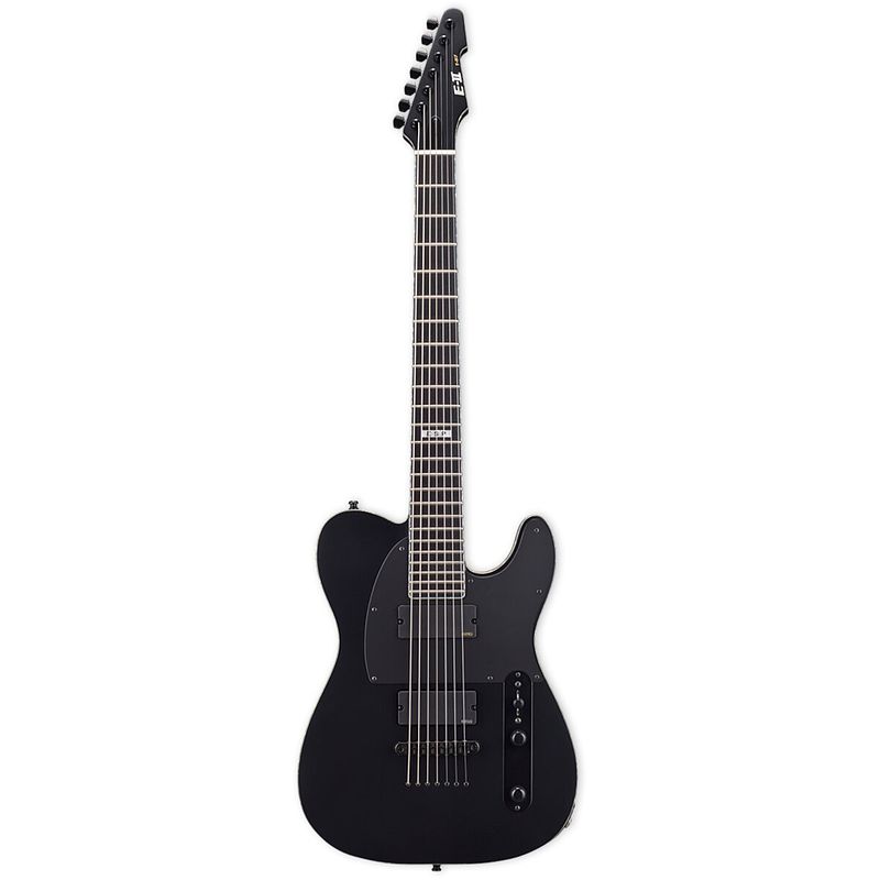 Foto van Esp e-ii t-b7 baritone black satin 7-snarige elektrische gitaar met koffer