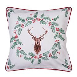 Foto van Haes deco - kerst kussenhoes 40x40 cm - rood - collectie: holly christmas - sierkussen, kussenhoes