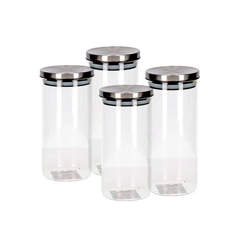 Foto van Set van 4 stuks glazen transparante voorraadbussen/voorraadpotten met deksel 1250ml/1650ml - voorraadpot