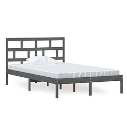 Foto van The living store bedframe grijs massief grenenhout 205.5 x 126 x 100 cm - stevige lattenbodem - comfortabel hoofdeinde