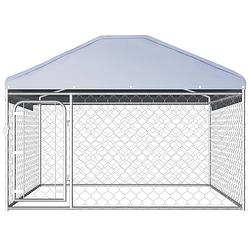 Foto van The living store hondenkennel - gegalvaniseerd staal - 200 x 200 x 100/135 cm - met dak - zilver