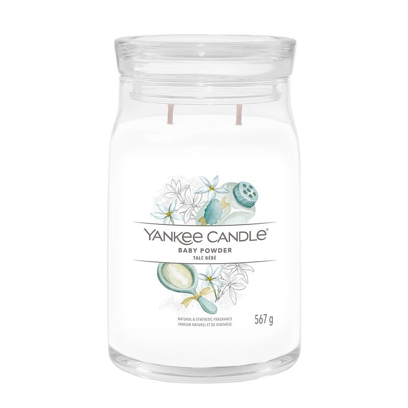 Foto van Yankee candle geurkaars large - met 2 lonten - baby powder - 16 cm / ø 9 cm