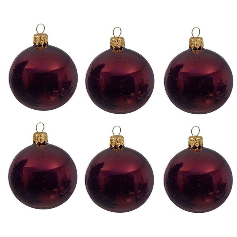 Foto van 6x glazen kerstballen glans donkerrood 6 cm kerstboom versiering/decoratie - kerstbal