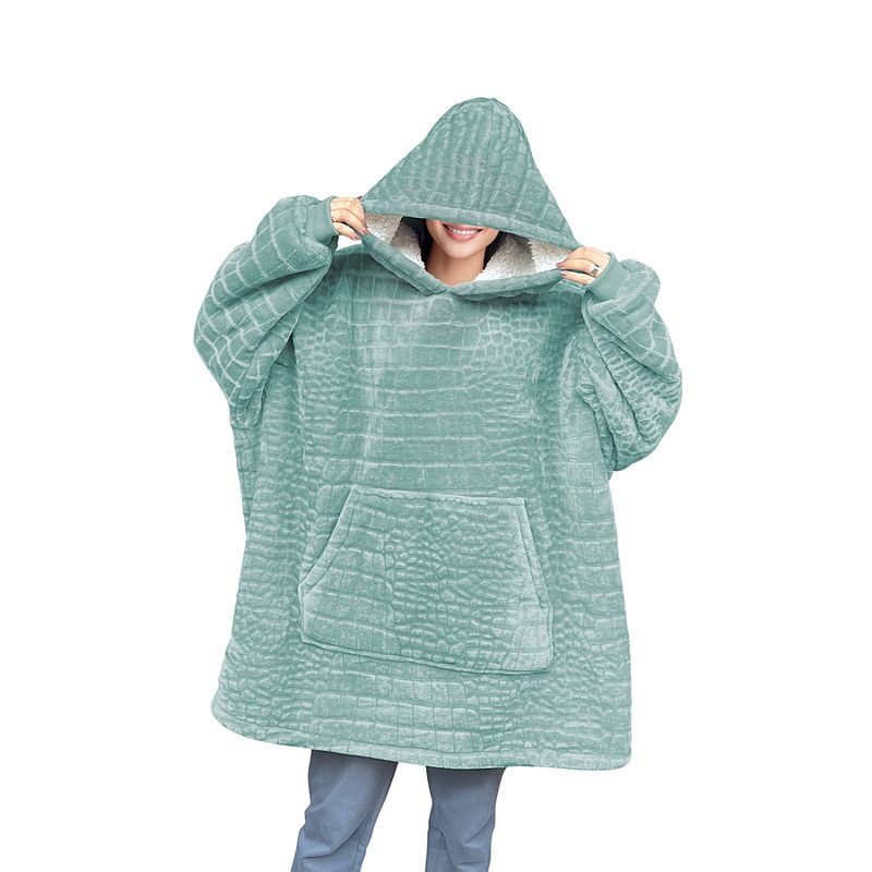 Foto van Linnick hoodie flanel fleece deken met mouwen croco - mint groen