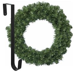 Foto van Kerstkrans 35 cm - groen - met hanger/ophanghaak - kerstversiering - kerstkransen
