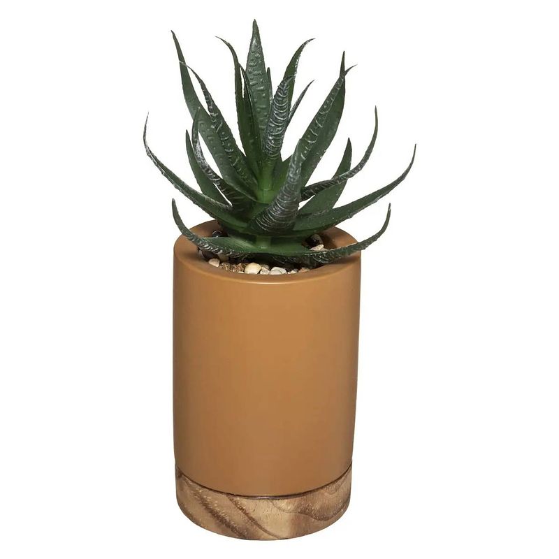 Foto van Atmosphera kunstplant vetplant in pot van cement bruin 20 cm - kunstplanten