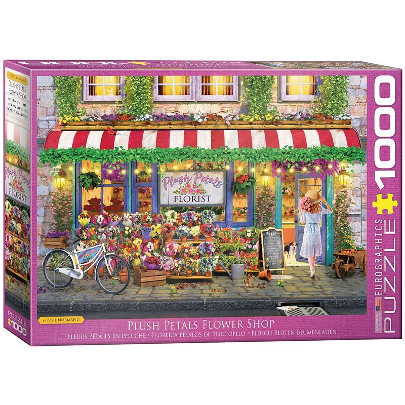 Foto van Eurographics puzzel plush petals flower shop - paul normand - 1000 stukjes