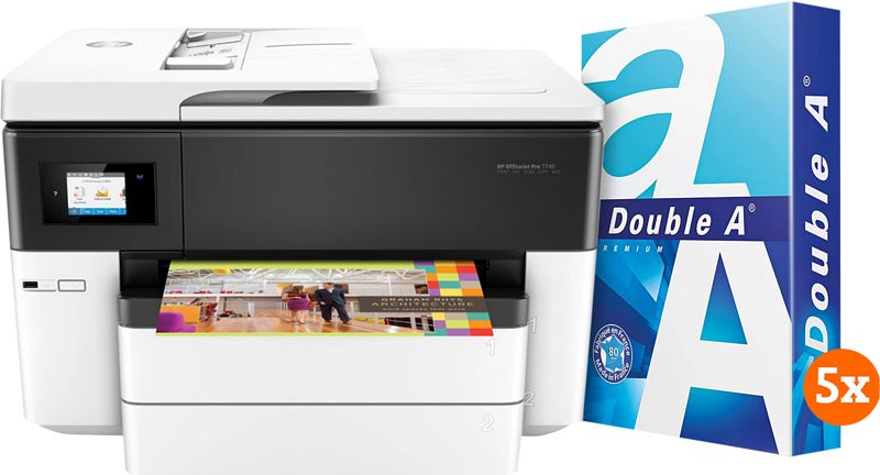 Foto van Hp officejet 7740 + 2500 vellen a4 papier