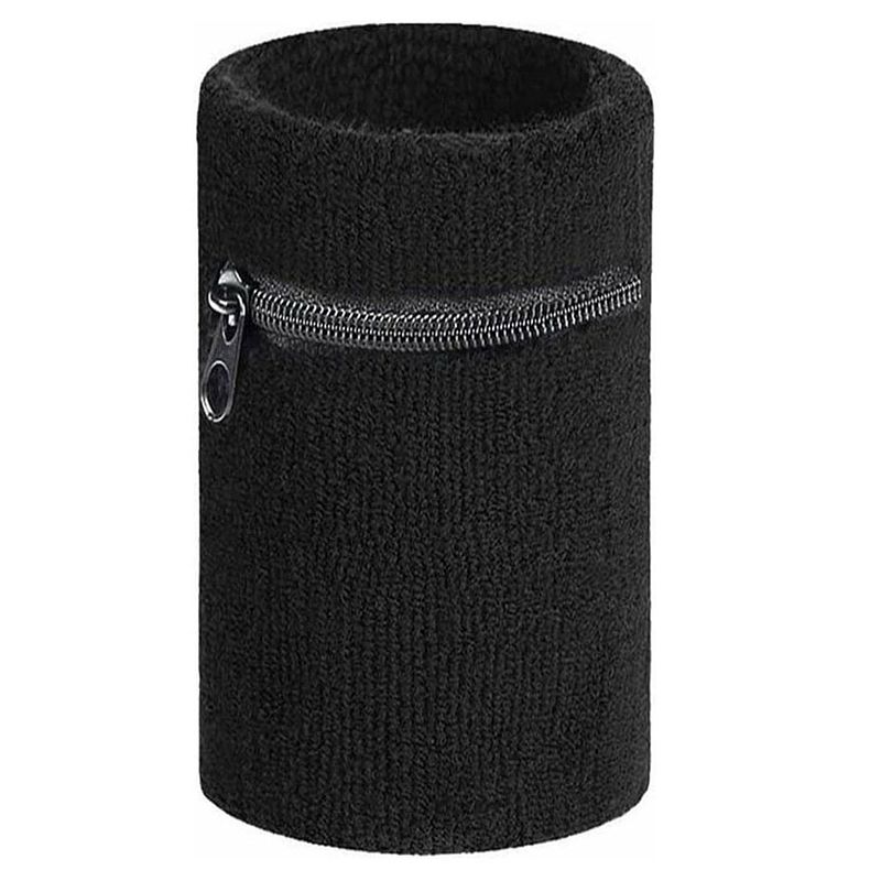 Foto van Arowell premium pols zweetbandje met portemonnee en rits - 12 cm - zwart