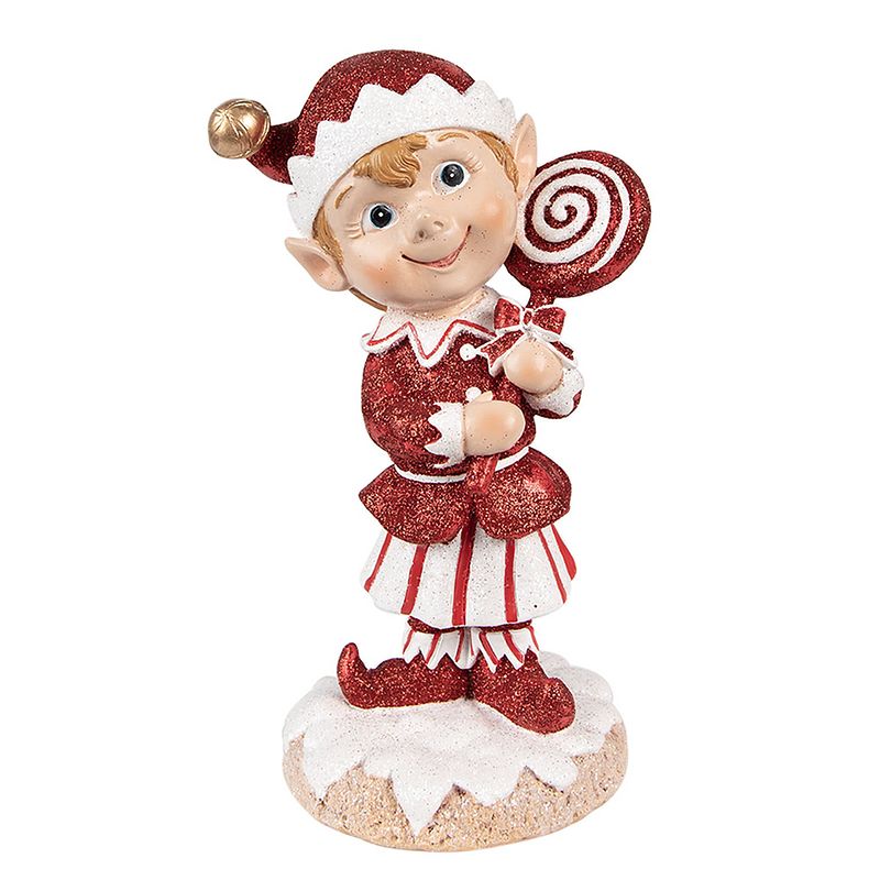 Foto van Clayre & eef kerstdecoratie beeld elf 20 cm rood polyresin rood