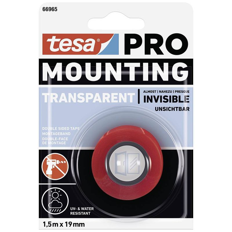 Foto van Tesa mounting pro transparent 66965-00000-00 montagetape transparant (l x b) 1.5 m x 19 mm 1 stuk(s)