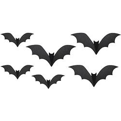 Foto van Partydeco halloween thema hangende vleermuizen - 6x - zwart - papier - 19-29 cm - hangdecoratie