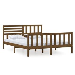 Foto van The living store bedframe grenenhout - honingbruin - 205.5 x 166 x 100 cm - geschikt voor 160 x 200 cm matras