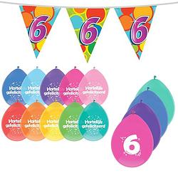 Foto van Leeftijd verjaardag thema 6 jaar pakket ballonnen/vlaggetjes - feestpakketten