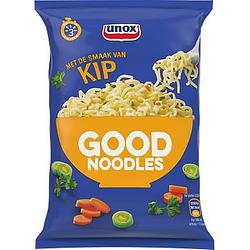 Foto van 2 zakken soep a 570 ml, pakken cupasoup a 3 stuks of single verpakkingen noodles of pasta | unox good noodles kip 70g aanbieding bij jumbo