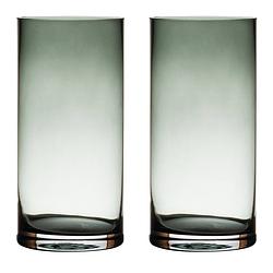 Foto van 2x glazen bloemen cylinder vaas/vazen 25 x 12 cm transparant grijs - vazen