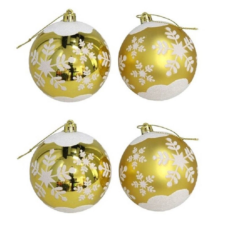 Foto van 4x stuks gedecoreerde kerstballen goud kunststof 8 cm - kerstbal